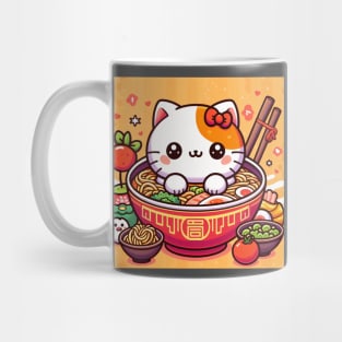 Cat in a bowl of noodle with a side dish Mug